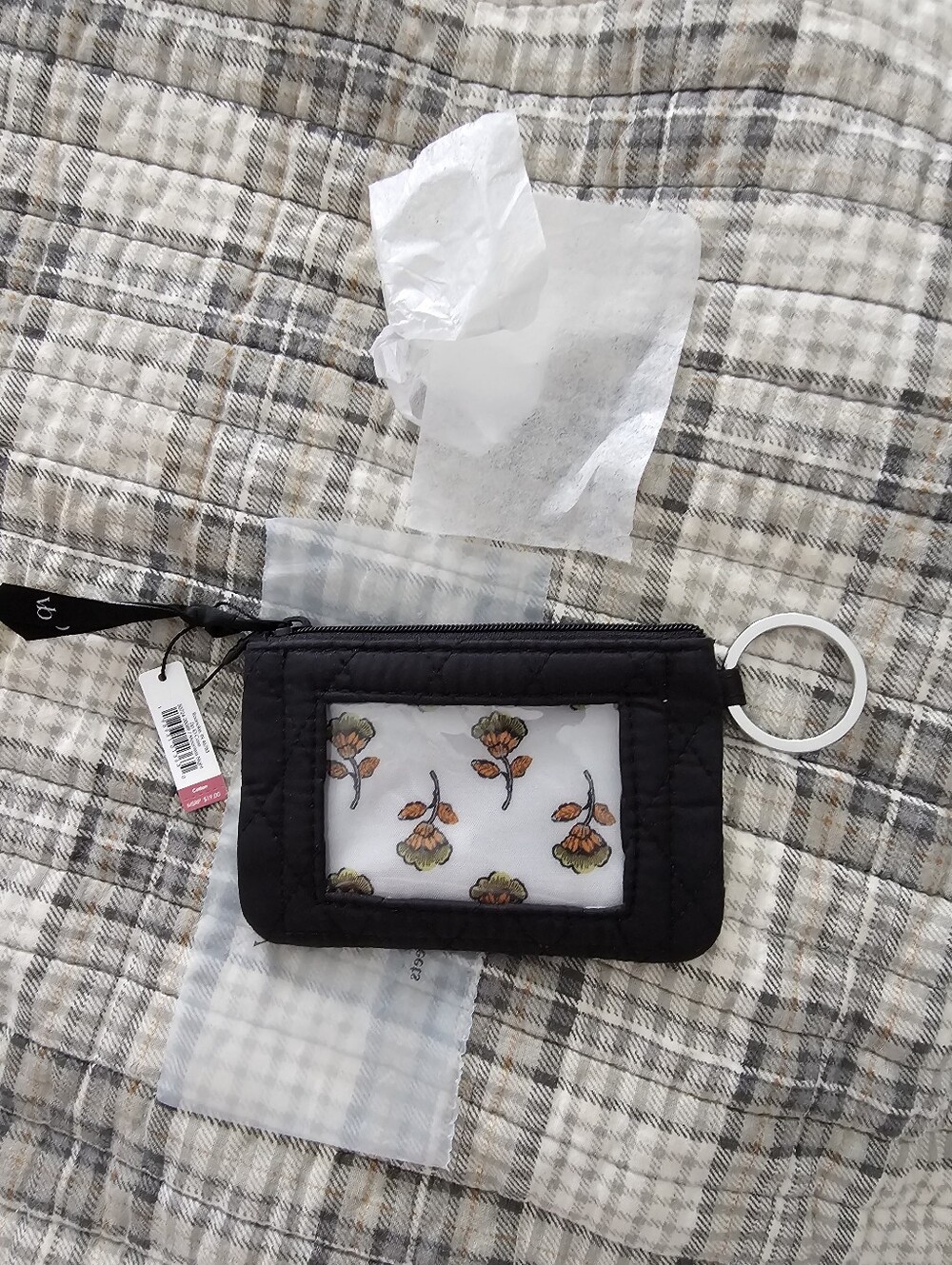 Black Floral ID Card Wallet Keyring - Women Bags